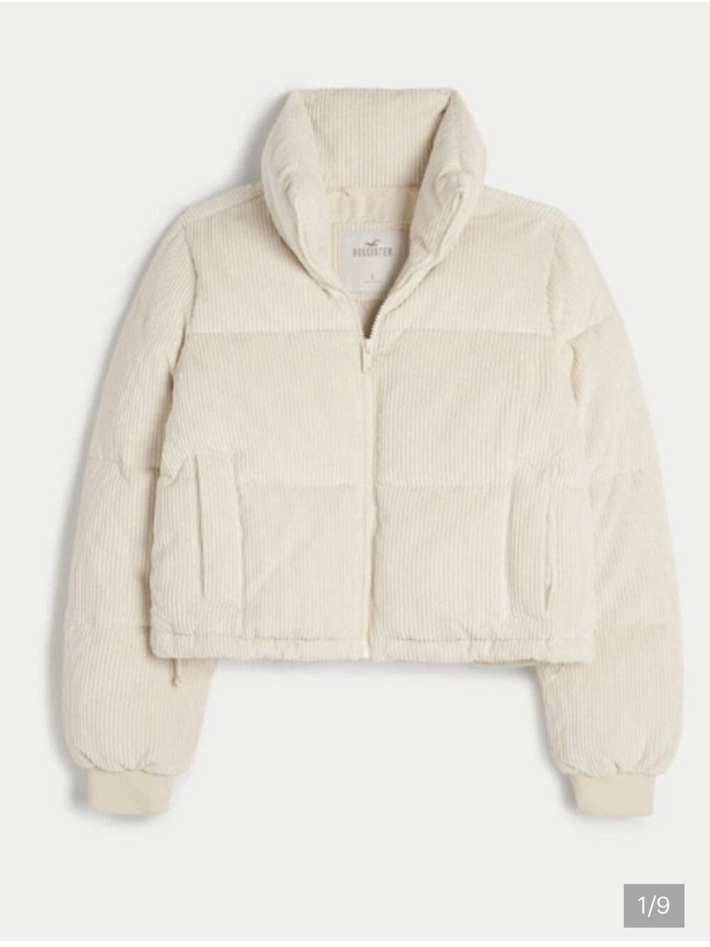 Hollister Cream Corduroy Knitted Cropped Puffer Jacket